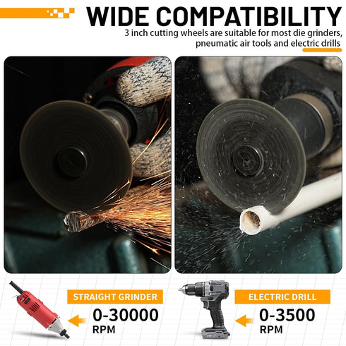 5Pcs Cut Off Wheels 3 inch with 1/4 Stem Mandrel Kit for Die Grinder - 3/8" Arbor Hole Cutting Wheel for Metal