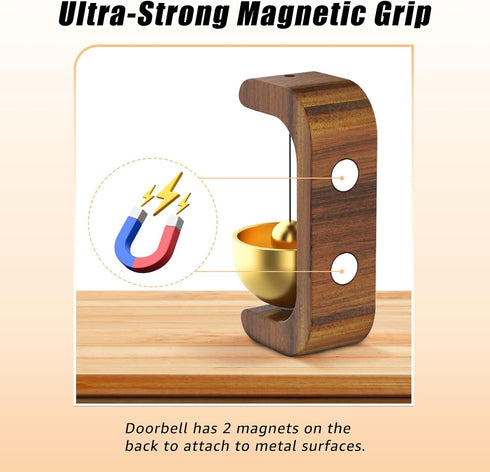 Magnetic Shopkeepers Bell for Door Opening Decorative Wooden Chime with Brass Bell,Easy Magnetic Mount