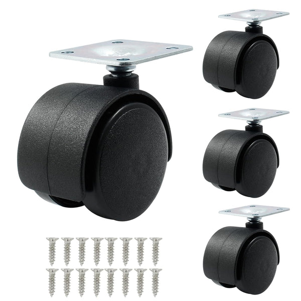 4pcs 1.5 Inch Black Nylon Swivel Caster Wheels, Heavy Duty Replacement for Furniture and Cabinets