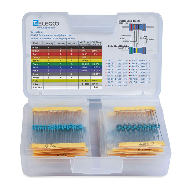 ELEGOO 17 Values 1% Resistor Kit Assortment - 0 Ohm-1M Ohm (Pack of 525) RoHS Compliant