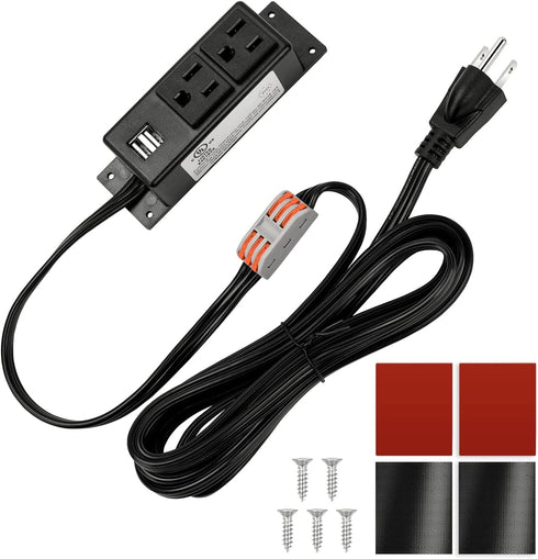 Litever Gun Safe Power Outlet Strip with 2 USB Ports. 10 FT Flat