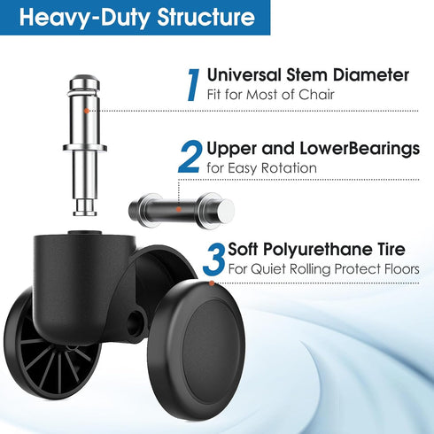 MaxGear 2" Office Chair Wheels Heavy Duty Replacement - Mute Rubber Rotating Desk Chair Caster Wheels, Safe for All