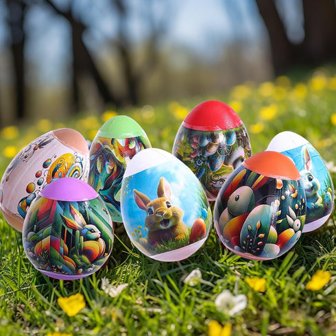 Dcurix 48 Pieces Thermo Heat Sleeves Easter Eggs Decorative Wraps Egg Easter Bunny and Chick Pattern Decoration Film