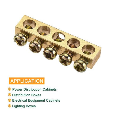 MECCANIXITY Terminal Ground Bar Screw Block Barrier Brass 5 Positions for Electrical Distribution, 5 Pcs