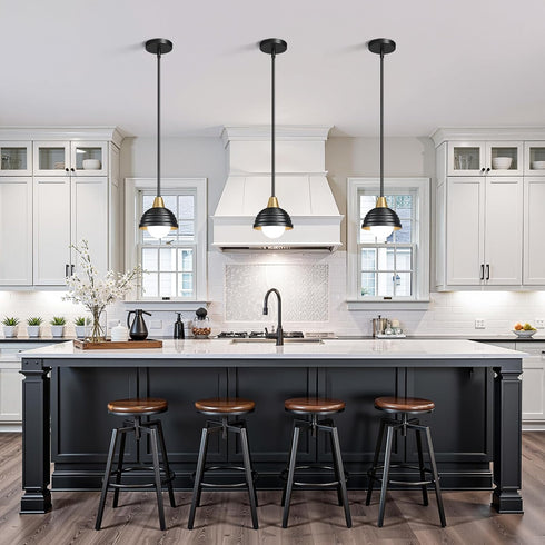 6 Inch Industrial Kitchen Pendant Light Fixtures: Metal Modern Chandelier - Adjustable Farmhouse Black and Gold Pendant