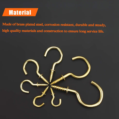 120 Pieces Cup Screw Hooks, Gold Color, Self-Tapping Screws Hooks Kit in 7 Sizes (1/2" to 1-1/2")