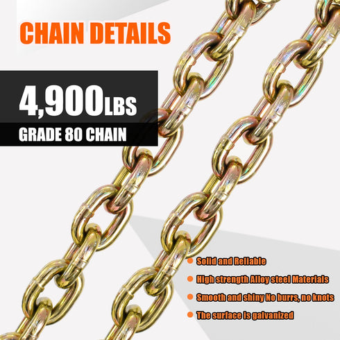 TKK G80 Transport Binder Chain, 5/16 Inch x 15 Foot Logging Chain with Grab and Sling Hooks, 7,100 lbs Safe Working Load