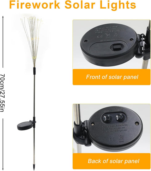 Aureate Horizon 2 Pack 8 120 Solar Garden Firework Lights Outdoor Waterproof, Solar Lighting with Lighting Modes, LED