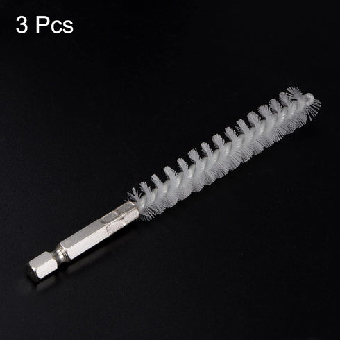 3pcs 12mm Dia Nylon Bore Brush with Handle, 1/4 Inch Hex Shank for Cleaning Tubes, Ports, Bearings