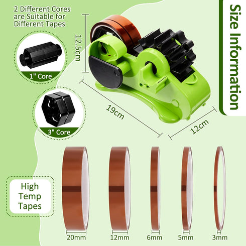 Heat Tape Cut Dispenser with 5 Pieces Multi-Size High Temp Tape, Heat Resistant Sublimation Desk Tape for Industrial