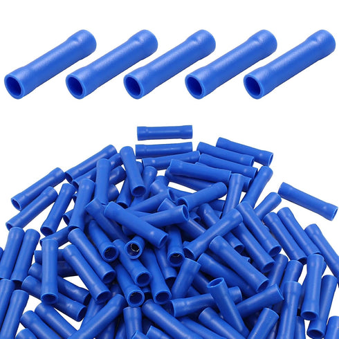 Hordion 120pcs 16-14 AWG Butt Splice Connectors, Blue Crimp Insulated Electrical Wire Terminal Connectors