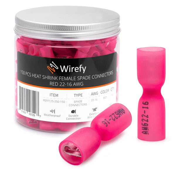 150 PCS Wirefy Female Spade Connectors, Heat Shrink Spade Connector Kit for Electrical Terminals