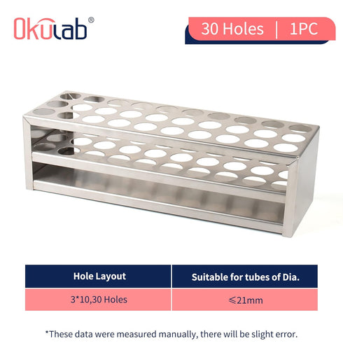 Test Tube Rack, 30 Holes Stainless Steel Test Tube Holder, Suitable for Tubes of Dia.=21mm