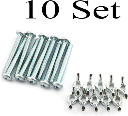 10pcs Galvanized Carbon Steel Screw Bolts with Wing Nut Kit - 1/4 Inch Mounting Hardware Fitting Fastenings