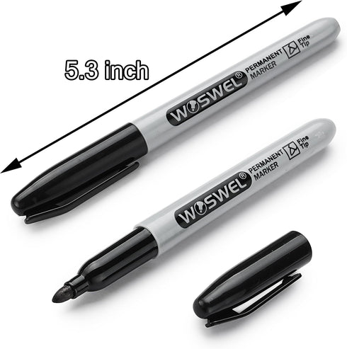 50 Pack, WOSWEL Permanent Markers Bulk, Black Permanent Marker Pens, Fine Tip, Waterproof, Quick Drying, Smooth
