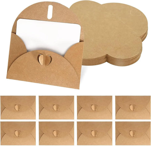 linenb 140pcs &40pcs Set Blank Gift Card Envelope With Heart Closure Vintage Note Greeting For Wedding Party Invitation