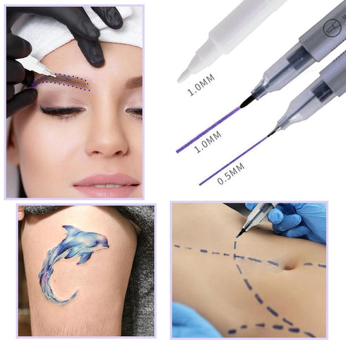 Surgical Skin Marker Professional 10Pcs Sterile Tattoo Stencil Tip Markers with Paper Ruler, Individually Wrapped for