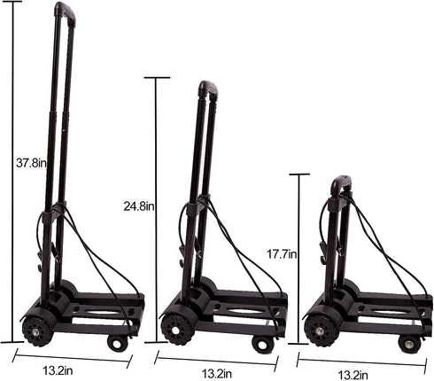 40kg 88Lbs 4 KINJOEK Folding Hand Truck Dolly, Foldable Luggage Cart for Luggage with Wheels & Bungee Cord