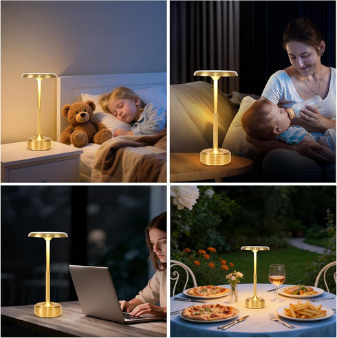 baishezhuan 3-Levels Dimming Small Gold Rechargeable Cordless LED Table Lamps Touch Sensor Light, Portable Wireless