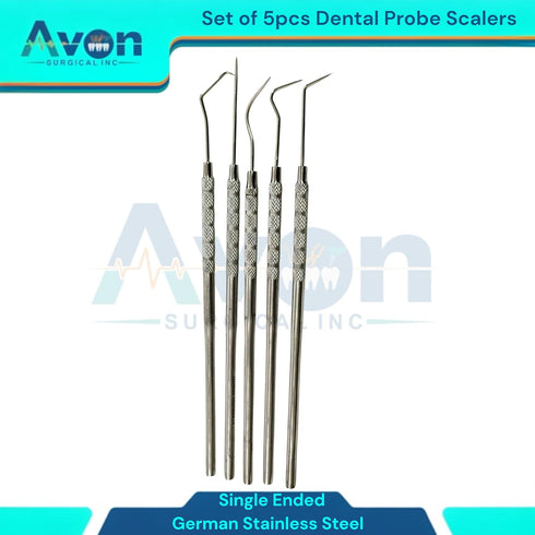 Avon Surgical 5pcs Dental Probe Scalers- Single-Ended | Oral Care Examination Explorer Picks | German Stainless Steel
