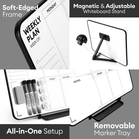 Double Sided Weekly Dry Erase Board with Stand, 16"x12", To-Do List Calendar White Board for Home Office