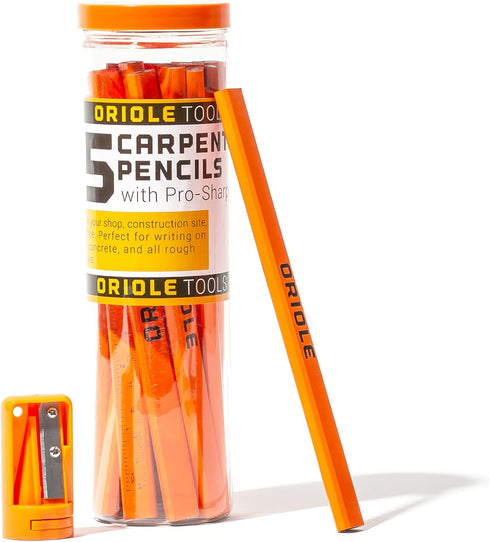 Professional Carpenter Pencils Kit with Storage: 15 Flat Pencils, Sharpener, Durable PVC Container for Construction