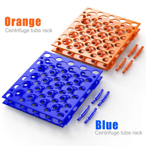 2Pcs Centrifuge Tube Rack for 10ml/15ml/50ml, 50 Wells, Laboratory Plastic Tube Holder (Orange&Blue)