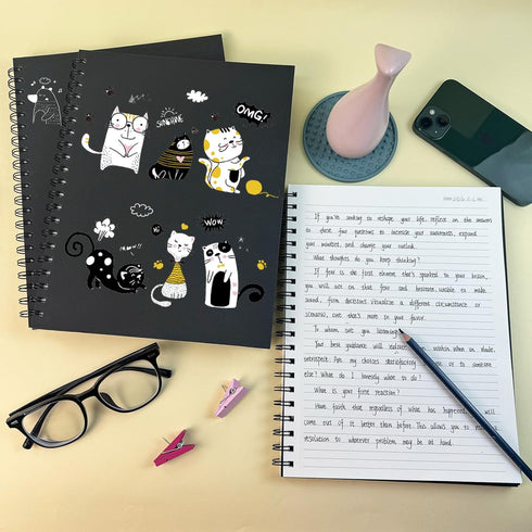 Lined Spiral Notebook A4 Large Black Journal, 8.5" x 11"-4 Pack, 7mm College Ruled, 160 Pages for School Supplies
