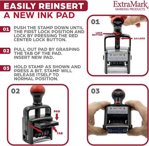 Heavy Duty Office Date Stamp with Received, Self Inking Dater, Style B, Blue & Red Ink