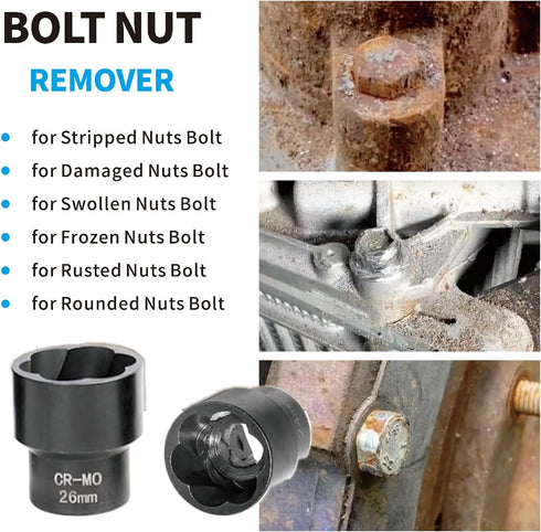 VEHIRETL 22pcs Set 8-27mm 1/2" 3/8" Frozen Set Bolt Nut Extractor Metric Impact Lug Removal Tool and Drive Wheel Lock