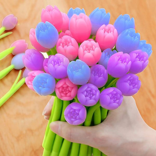Zhehao 60 Pack Color Changing Flower Pens, Tulip Ballpoint Pens 0.38mm Black Ink for Kids Girls Birthday Supplies