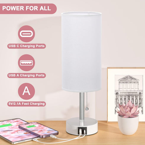 3 3000/4000/5000k Hong-in Nightstand Lamp with Color Modes - White Lamp for Bedroom with USB-C USB-A Charging Ports