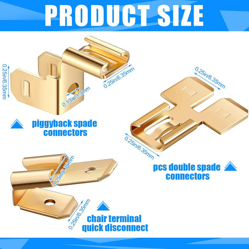 36 Pieces of Electrical Spade Connectors Including 12 Pcs Piggyback Spade Connectors, 12 Pcs Double Spade Connector and Chair Terminal Quick Disconnect Adapter 1/4" 2 Male and 1 Female Tabs