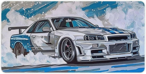 Large Mouse Pad Drift Car Jdm Car R34 Art Desk Mat, Computer Accessories for Gaming and Office Decor