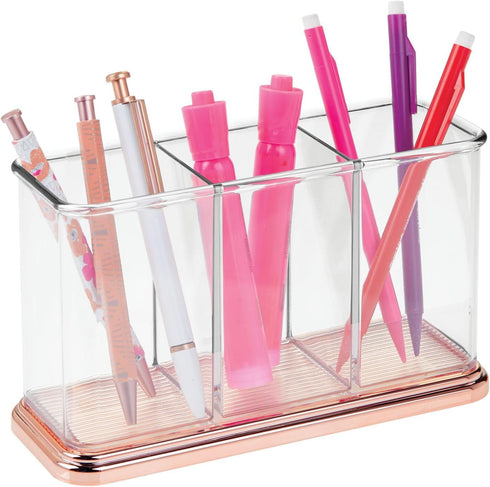 mDesign Plastic Organizer Cup Holder - Divided Storage Organizer for Desks, 3 Sections for Pens, Pencils, Markers,