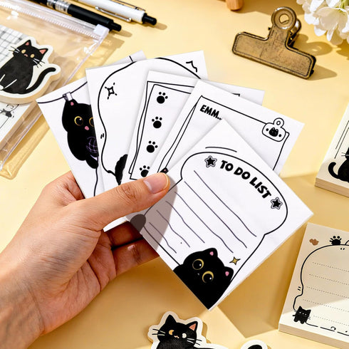 Mangpung 9 Set,Funny Set, Pads Black Cute Cat Sticky Notes Sticky Notes Cat Stationery,Kawaii Adhesive Memo Pads, Cat