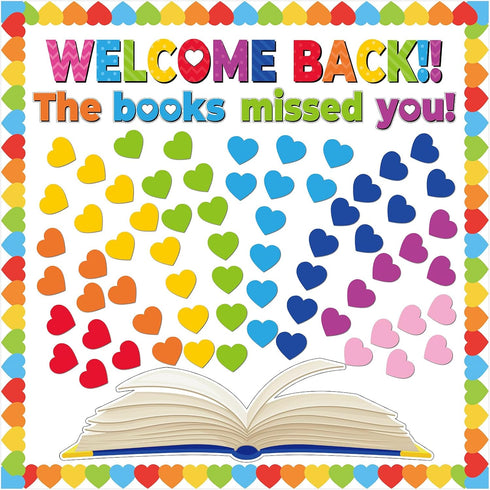 Chunnin Colorful Heart Reading Bulletin Board Decorations Set, Welcome Back The Book Missed You Craft Supplies