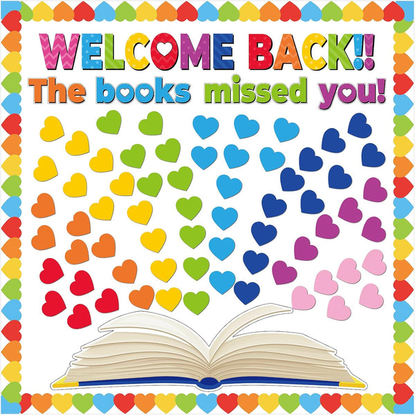 Chunnin Colorful Heart Reading Bulletin Board Decorations Set, Welcome Back The Book Missed You Craft Supplies