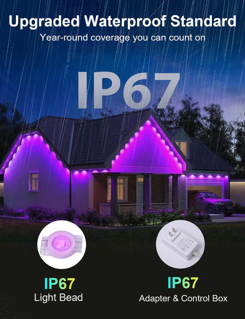 100ft 16 IP67 Nexillumi Permanent Outdoor Lights for House, Smart RGB LED Lights Outside with Million DIY Colors