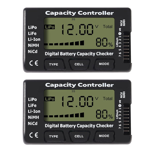 RC Cellmeter 7 Digital Battery Capacity Checker, Voltage Tester for LiPo, Life, Li-ion, NiMH, Nicd Cells, 2PCS