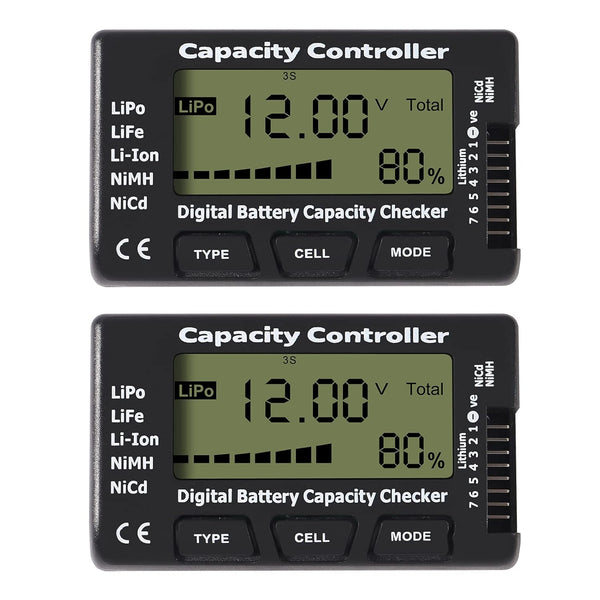 RC Cellmeter 7 Digital Battery Capacity Checker, Voltage Tester for LiPo, Life, Li-ion, NiMH, Nicd Cells, 2PCS