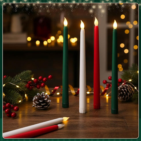 6 11'' Baquler Pcs Christmas Flameless Taper Candles Green Red White Battery Operated Candles LED Plastic Flickering