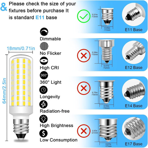 JDE11 120V 50W Bulbs T3/T4 5W Bulbs Dimmable 6000K Pack 3 Halogen Mini Candelabra Equivalent, Led Daylight White Energy