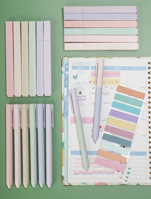 NiArt Morandi Colors Bible Note-Taking Kit, 12 Highlighters + 8 Gel Pens + 200 Sticky Notes in Clear Box