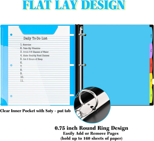 INFUN Telescoping 3 Ring Binder - 12 PCS, Flexible Round Binder with Customizable Front Cover and Clear Catalog Pocket,