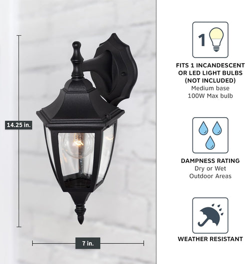 14.25 Inch 2461-BK Designers Fountain Waterbury Outdoor Light Fixture, Exterior Wall Lantern Sconce for Front Door