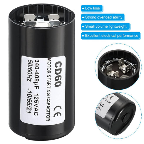 PATIKIL Motor Start Capacitor, 340-408uF/Mfd 125V 50/60Hz CD60 for Electric Motor Starts