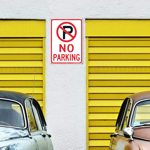 No Parking Sign with Symbol, 14 x 10 Inches Reflective Aluminum, UV Protected, Weather Resistant, Easy to Mount