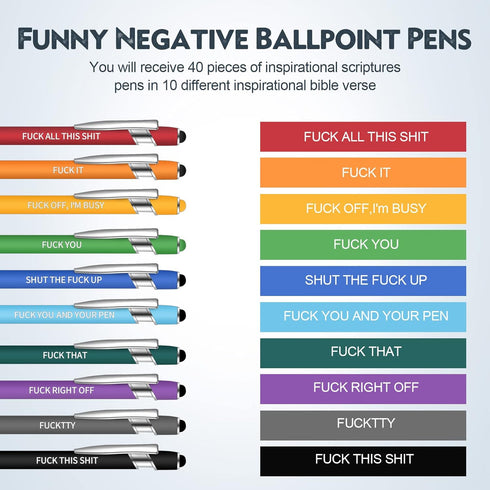 Teling Snarky Office Pens Funny Ballpoint Pens Motivational Pens Rude Quotes Pen Vibrant Negative Passive Pens Positive Message Pens for Colleague Coworker Gift, Black Ink (40 Pieces) by Teling