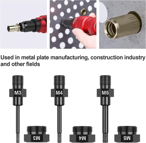 Beaspire 3 PCS Cordless Drill Electric Rivet Gun's M3, M4, M5 Mandrels